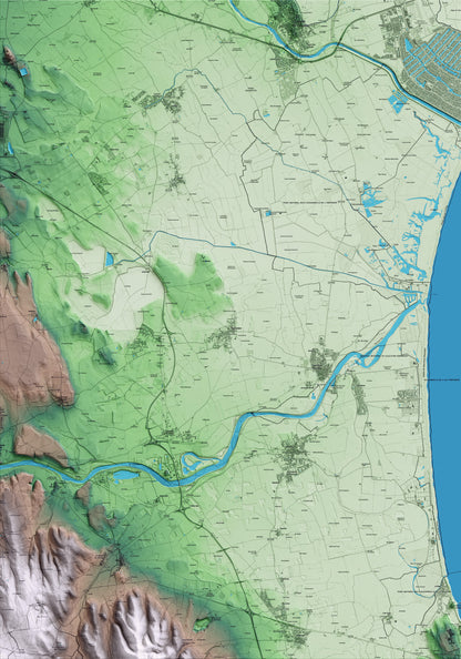 Mapa artístico del relieve de Vilamacolum, al Alt Empordà, con 15 km de entorno y base topográfica ICGC
