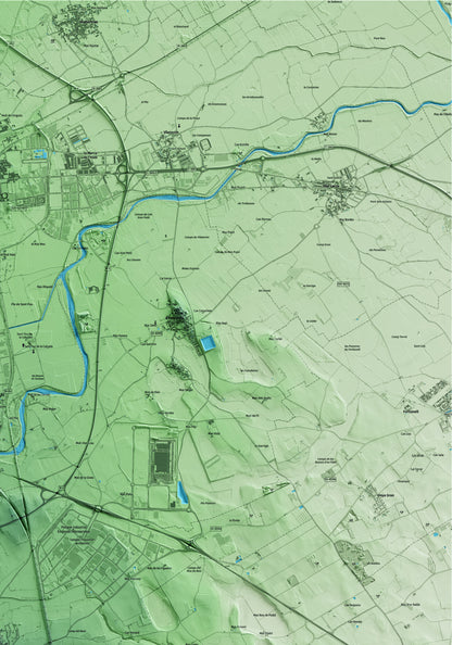 Mapa artístico del relieve de Vilamalla, al Alt Empordà, con 15 km de entorno y base topográfica ICGC. Detalle de la zona superior derecha.