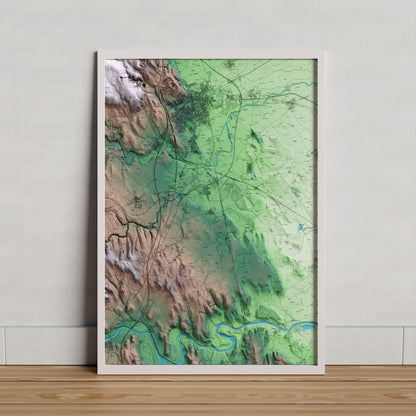 Mapa artístico del relieve de Vilamalla, al Alt Empordà, con 15 km de entorno y base topográfica ICGC. Presentación enmarcada.