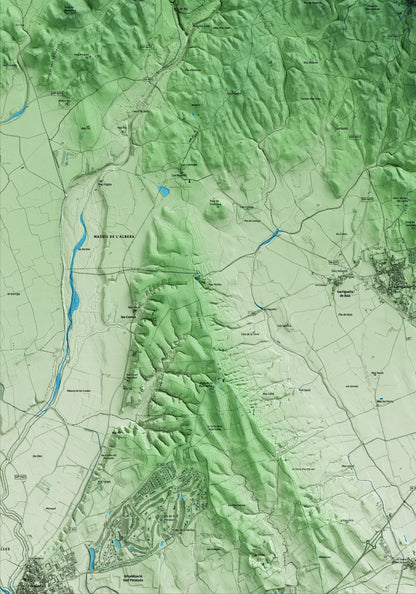 Mapa artístico del relieve de Vilamaniscle, al Alt Empordà, con 15 km de entorno y base topográfica ICGC. Detalle de la zona inferior izquierda.