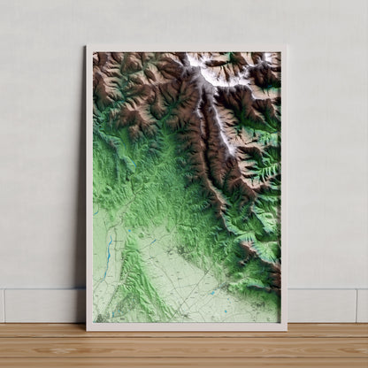 Mapa artístico del relieve de Vilamaniscle, al Alt Empordà, con 15 km de entorno y base topográfica ICGC. Presentación enmarcada.