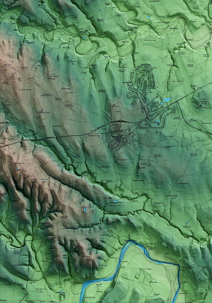 Mapa artístico del relieve de Vilanant, al Alt Empordà, con 15 km de entorno y base topográfica ICGC. Detalle de la zona inferior izquierda.