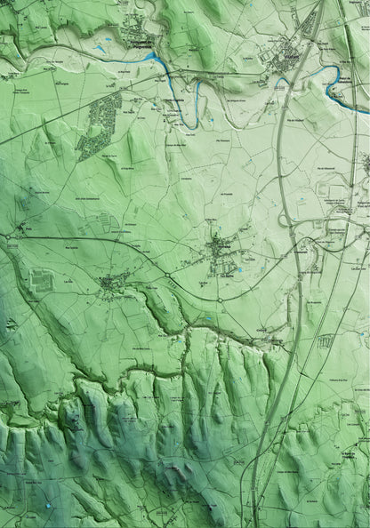 Mapa artístico del relieve de Vilanant, al Alt Empordà, con 15 km de entorno y base topográfica ICGC. Detalle de la zona inferior derecha.
