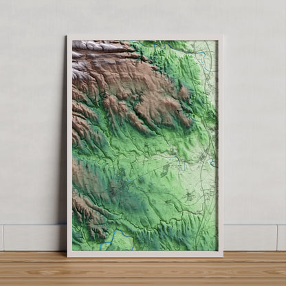 Mapa artístico del relieve de Vilanant, al Alt Empordà, con 15 km de entorno y base topográfica ICGC. Presentación enmarcada.