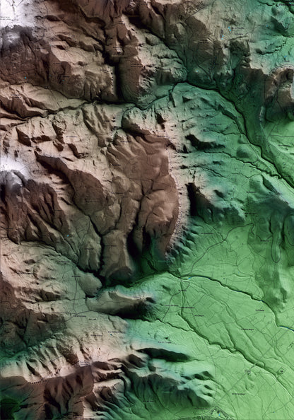 Mapa artístico del relieve de Vilanova d'Escornalbou, al Baix Camp, con 15 km de entorno y base topográfica ICGC. Detalle de la zona inferior izquierda.