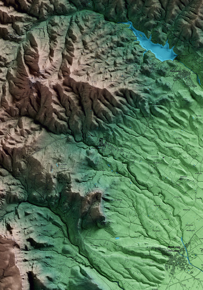 Mapa artístico del relieve de Vilanova d'Escornalbou, al Baix Camp, con 15 km de entorno y base topográfica ICGC. Detalle de la zona central.