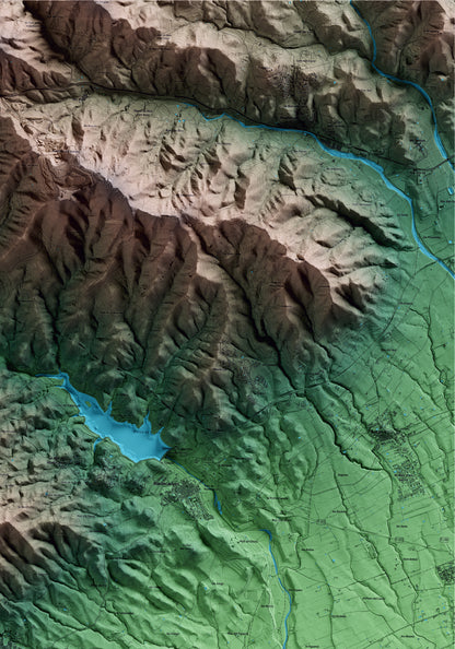 Mapa artístico del relieve de Vilanova d'Escornalbou, al Baix Camp, con 15 km de entorno y base topográfica ICGC. Detalle de la zona superior derecha.