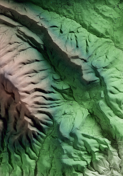 Mapa artístico del relieve de Vilanova de Meià, a la Noguera, con 15 km de entorno y base topográfica ICGC. Detalle de la zona inferior izquierda.