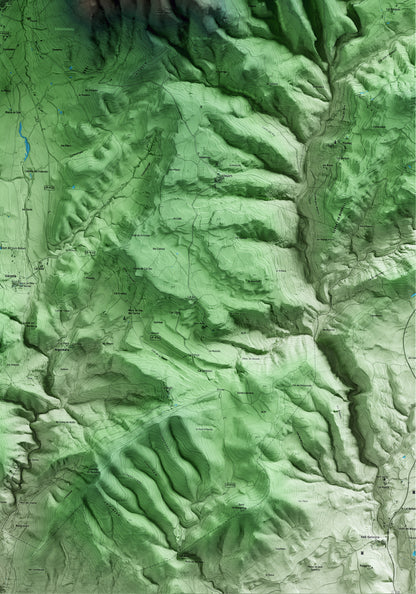 Mapa artístico del relieve de Vilanova de Meià, a la Noguera, con 15 km de entorno y base topográfica ICGC. Detalle de la zona inferior derecha.