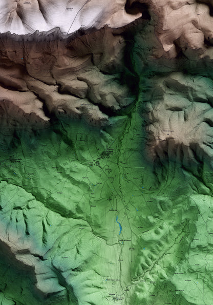Mapa artístico del relieve de Vilanova de Meià, a la Noguera, con 15 km de entorno y base topográfica ICGC. Detalle de la zona central.