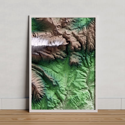 Mapa artístico del relieve de Vilanova de Meià, a la Noguera, con 15 km de entorno y base topográfica ICGC. Presentación enmarcada.