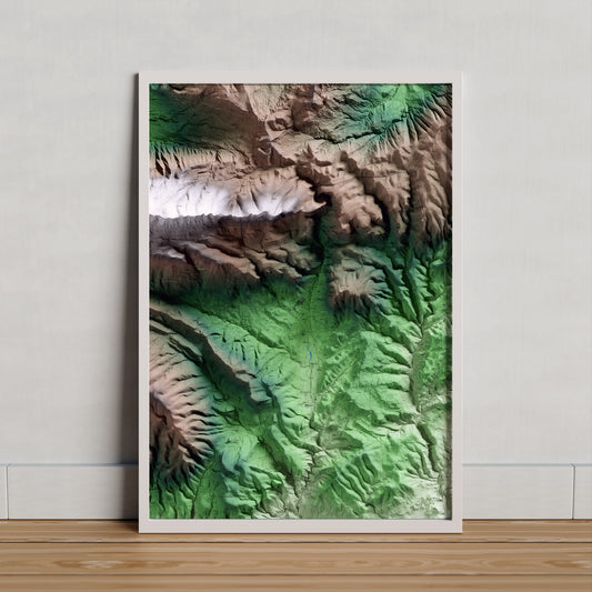 Mapa artístico del relieve de Vilanova de Meià, a la Noguera, con 15 km de entorno y base topográfica ICGC. Presentación enmarcada.