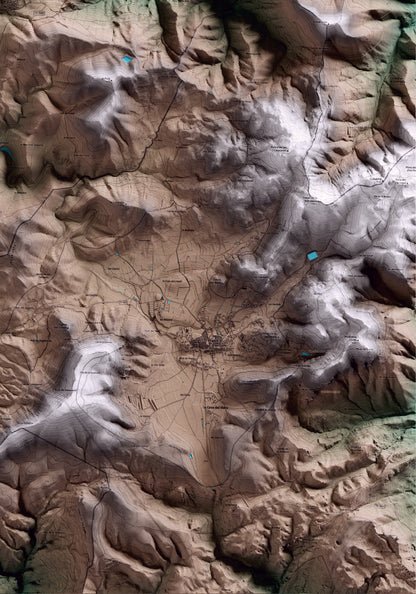 Mapa artístico del relieve de Vilanova de Prades, a la Conca de Barberà, con 15 km de entorno y base topográfica ICGC. Detalle de la zona inferior derecha.