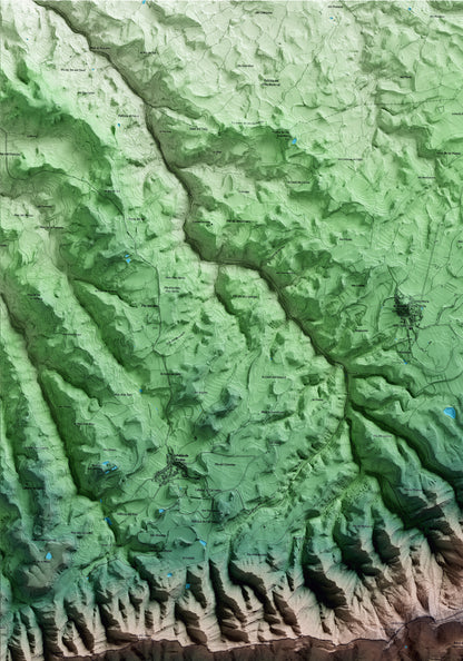 Mapa artístico del relieve de Vilanova de Prades, a la Conca de Barberà, con 15 km de entorno y base topográfica ICGC. Detalle de la zona superior izquierda.