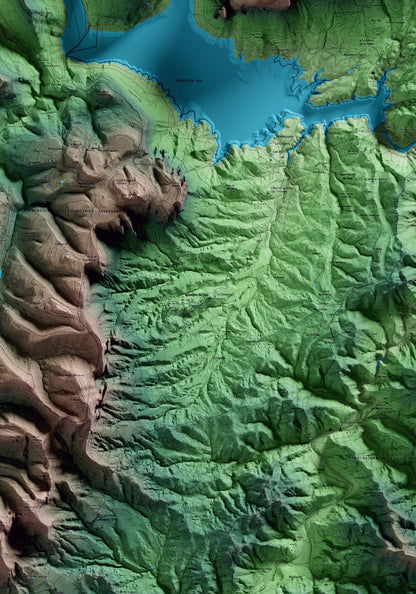 Mapa artístico del relieve de Vilanova de Sau, a Osona, con 15 km de entorno y base topográfica ICGC. Detalle de la zona central.