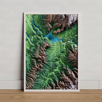 Mapa artístico del relieve de Vilanova de Sau, a Osona, con 15 km de entorno y base topográfica ICGC. Presentación enmarcada.