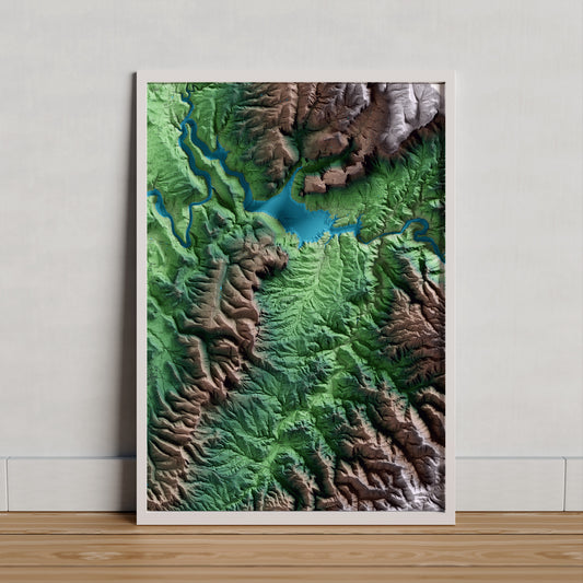 Mapa artístico del relieve de Vilanova de Sau, a Osona, con 15 km de entorno y base topográfica ICGC. Presentación enmarcada.