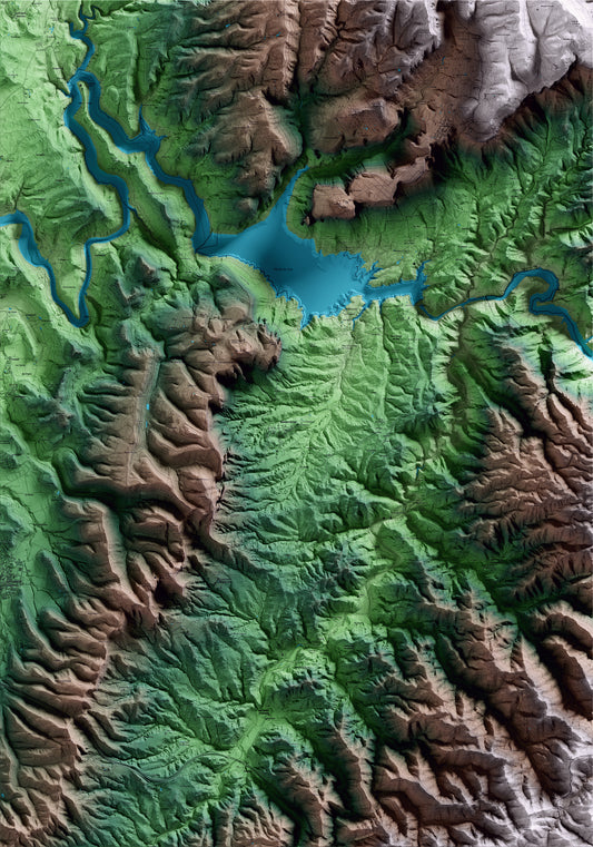 Mapa artístico del relieve de Vilanova de Sau, a Osona, con 15 km de entorno y base topográfica ICGC