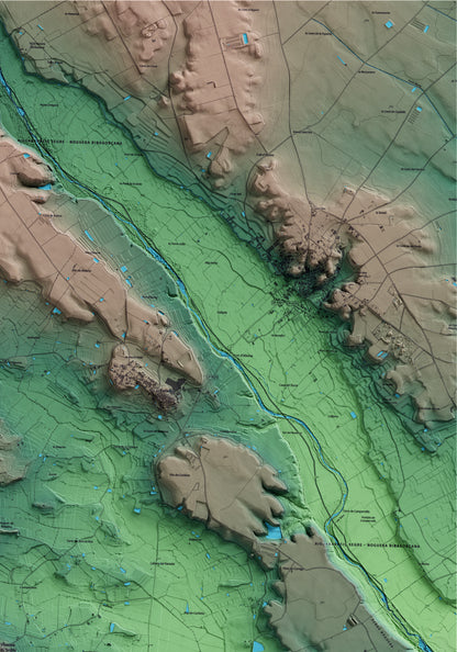 Mapa artístico del relieve de Vilanova de Segrià, al Segrià, con 15 km de entorno y base topográfica ICGC. Detalle de la zona superior derecha.