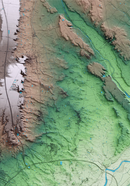 Mapa artístico del relieve de Vilanova de Segrià, al Segrià, con 15 km de entorno y base topográfica ICGC
