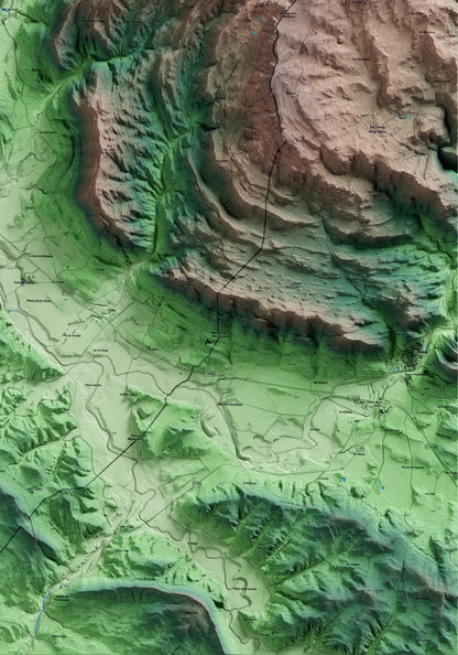 Mapa artístico del relieve de Vilanova de l'Aguda, a la Noguera, con 15 km de entorno y base topográfica ICGC. Detalle de la zona inferior derecha.