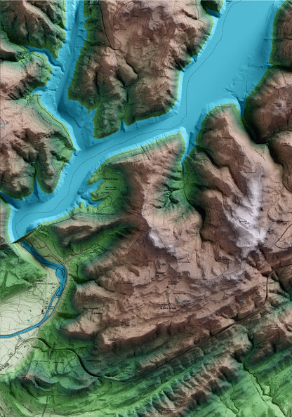 Mapa artístico del relieve de Vilanova de l'Aguda, a la Noguera, con 15 km de entorno y base topográfica ICGC. Detalle de la zona superior izquierda.