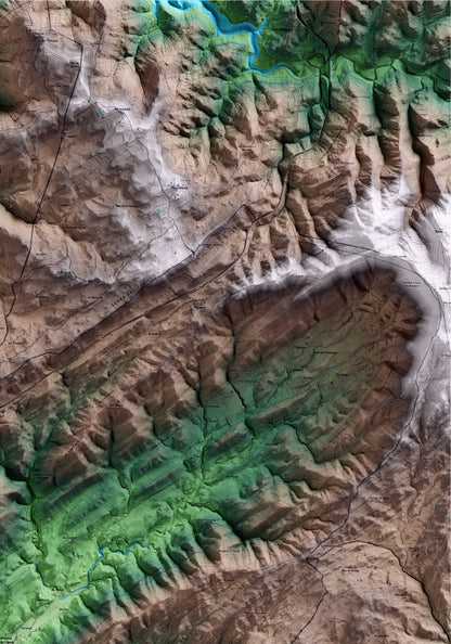 Mapa artístico del relieve de Vilanova de l'Aguda, a la Noguera, con 15 km de entorno y base topográfica ICGC. Detalle de la zona superior derecha.
