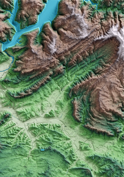 Mapa artístico del relieve de Vilanova de l'Aguda, a la Noguera, con 15 km de entorno y base topográfica ICGC