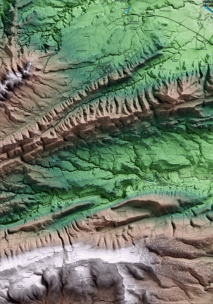 Mapa artístico del relieve de Vilanova del Camí, al Anoia, con 15 km de entorno y base topográfica ICGC. Detalle de la zona inferior izquierda.