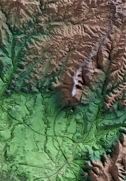 Mapa artístico del relieve de Vilanova del Camí, al Anoia, con 15 km de entorno y base topográfica ICGC. Detalle de la zona superior derecha.