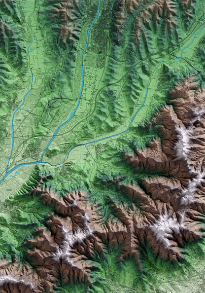 Mapa artístico del relieve de Vilanova del Vallès, al Vallès Oriental, con 15 km de entorno y base topográfica ICGC