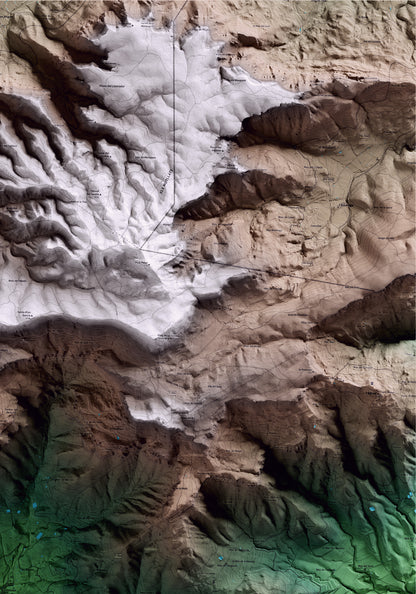 Mapa artístico del relieve de Vilaplana, al Baix Camp, con 15 km de entorno y base topográfica ICGC. Detalle de la zona superior derecha.