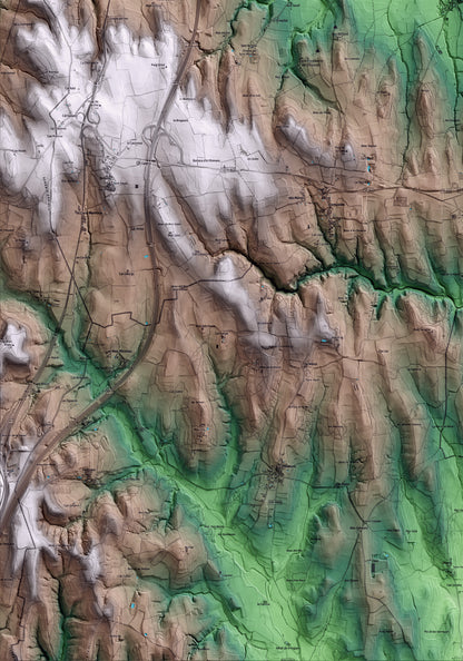 Mapa artístico del relieve de Vilaür, al Alt Empordà, con 15 km de entorno y base topográfica ICGC. Detalle de la zona inferior izquierda.