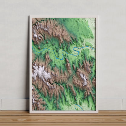 Mapa artístico del relieve de Vilaür, al Alt Empordà, con 15 km de entorno y base topográfica ICGC. Presentación enmarcada.