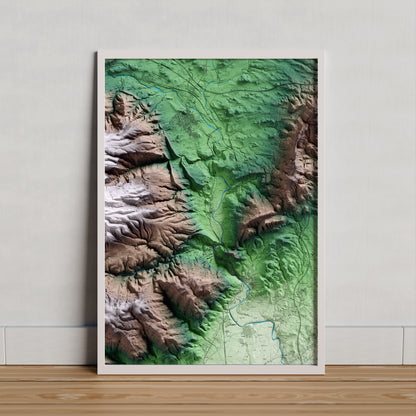 Mapa artístico del relieve de Vilaverd, a la Conca de Barberà, con 15 km de entorno y base topográfica ICGC. Presentación enmarcada.