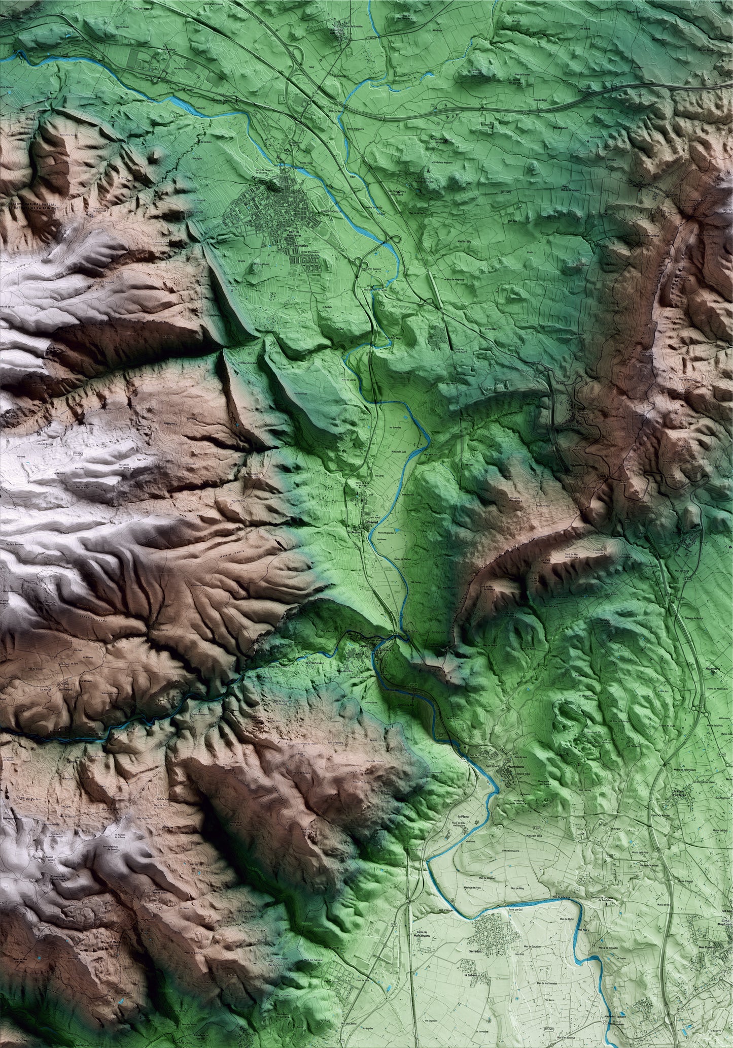 Mapa artístico del relieve de Vilaverd, a la Conca de Barberà, con 15 km de entorno y base topográfica ICGC