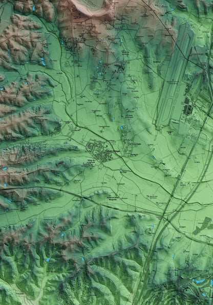 Mapa artístico del relieve de Vilobí d'Onyar, a la Selva, con 15 km de entorno y base topográfica ICGC. Detalle de la zona central.