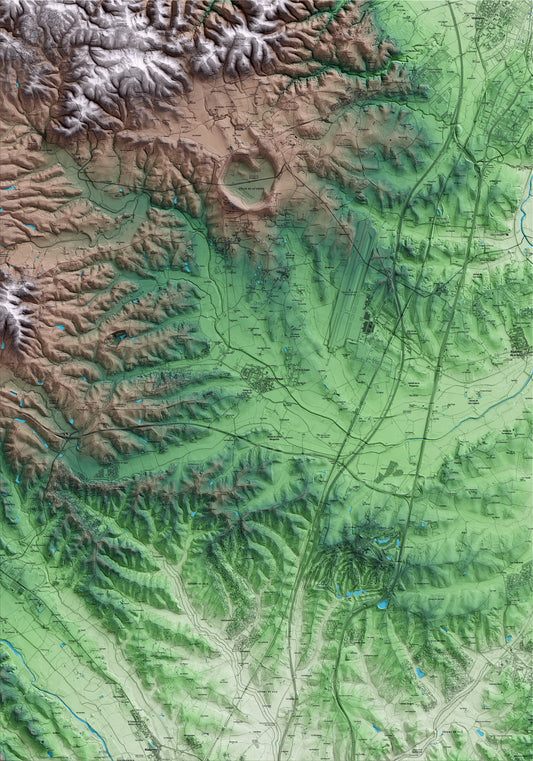 Mapa artístico del relieve de Vilobí d'Onyar, a la Selva, con 15 km de entorno y base topográfica ICGC