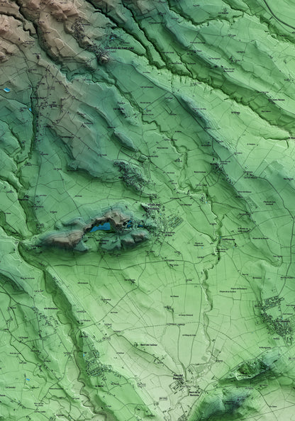 Mapa artístico del relieve de Vilobí del Penedès, al Alt Penedès, con 15 km de entorno y base topográfica ICGC. Detalle de la zona central.