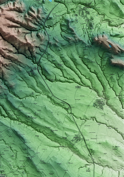 Mapa artístico del relieve de Vilobí del Penedès, al Alt Penedès, con 15 km de entorno y base topográfica ICGC. Detalle de la zona superior derecha.