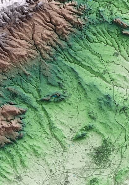 Mapa artístico del relieve de Vilobí del Penedès, al Alt Penedès, con 15 km de entorno y base topográfica ICGC