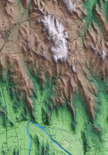Mapa artístico del relieve de Vilopriu, al Baix Empordà, con 15 km de entorno y base topográfica ICGC. Detalle de la zona central.