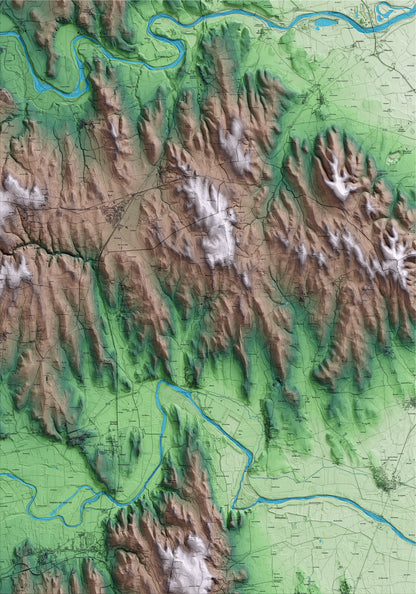 Mapa artístico del relieve de Vilopriu, al Baix Empordà, con 15 km de entorno y base topográfica ICGC