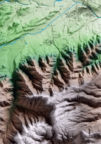 Mapa artístico del relieve de Vimbodí i Poblet, a la Conca de Barberà, con 15 km de entorno y base topográfica ICGC. Detalle de la zona inferior derecha.