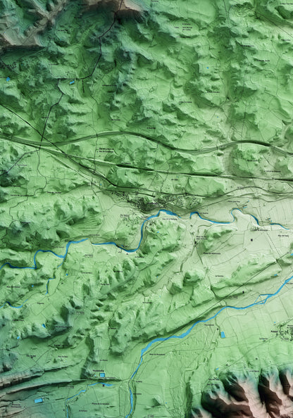 Mapa artístico del relieve de Vimbodí i Poblet, a la Conca de Barberà, con 15 km de entorno y base topográfica ICGC. Detalle de la zona central.
