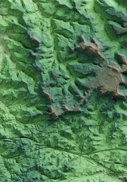 Mapa artístico del relieve de Vimbodí i Poblet, a la Conca de Barberà, con 15 km de entorno y base topográfica ICGC. Detalle de la zona superior izquierda.