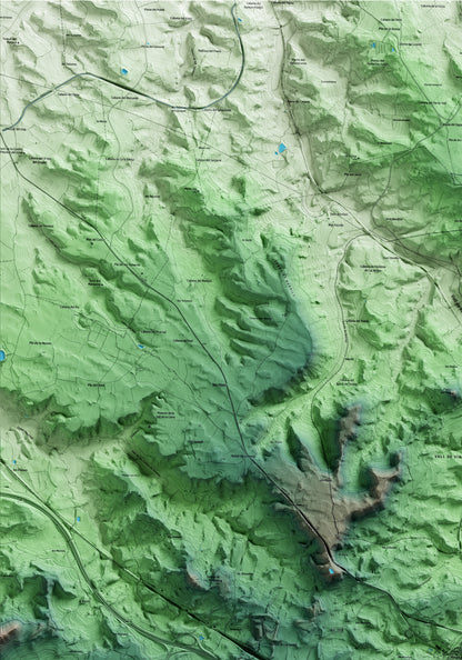 Mapa artístico del relieve de Vinaixa, a las Garrigues, con 15 km de entorno y base topográfica ICGC. Detalle de la zona superior izquierda.