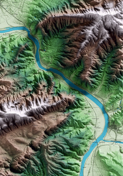 Mapa artístico del relieve de Vinebre, a la Ribera de Ebro, con 15 km de entorno y base topográfica ICGC. Detalle de la zona inferior derecha.