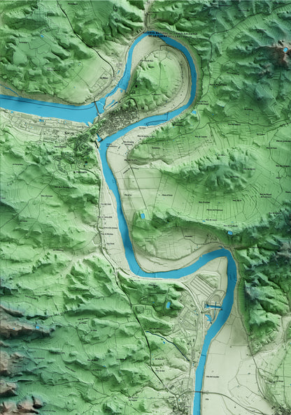 Mapa artístico del relieve de Vinebre, a la Ribera de Ebro, con 15 km de entorno y base topográfica ICGC. Detalle de la zona superior izquierda.