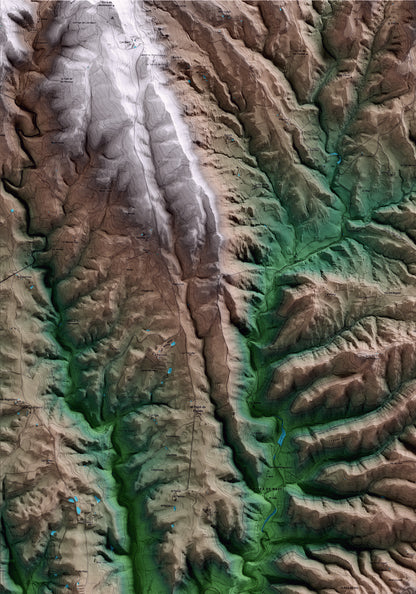 Mapa artístico del relieve de Viver i Serrateix, al Berguedà, con 15 km de entorno y base topográfica ICGC. Detalle de la zona superior izquierda.